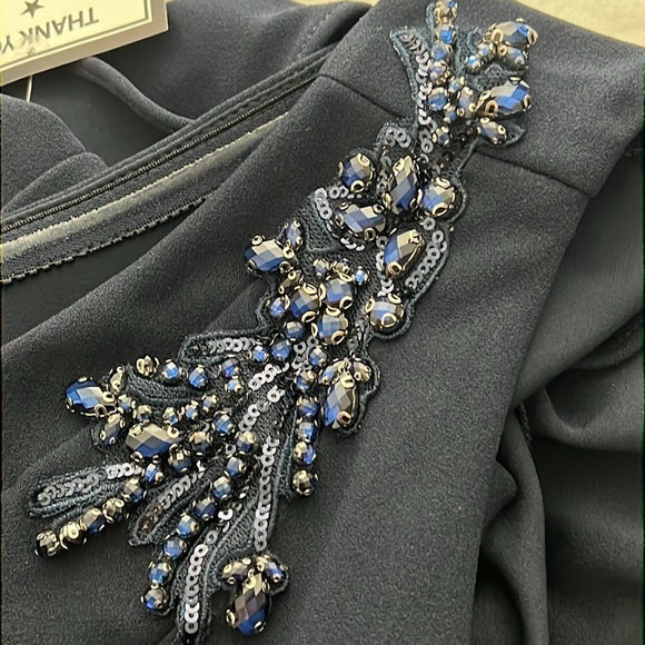 PAPELL STUDIO Beaded Knit Crepe Gown Navy Sz 6P - Picture 14 of 16